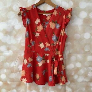 Monteau Orange Floral Knot Blouse